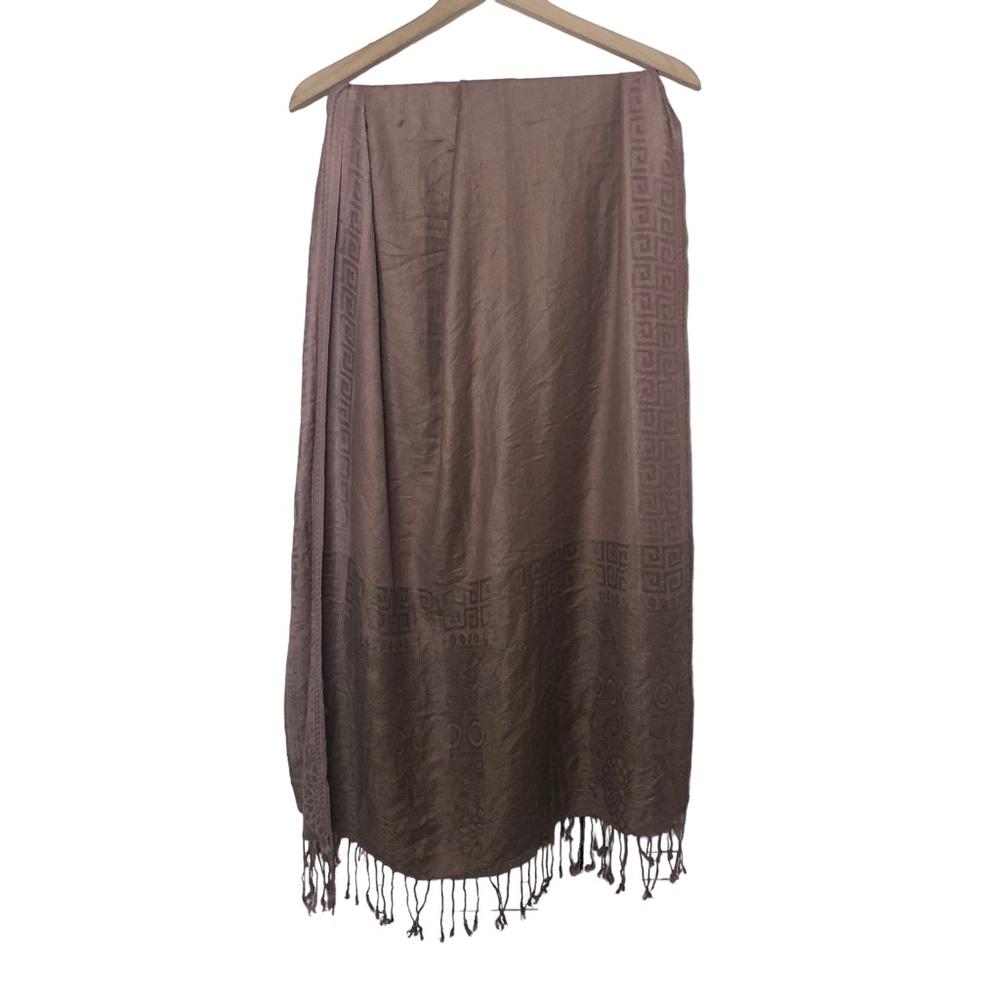 100% Pashmina Rose Gold Scarf Fringe Subtle Geometric Print